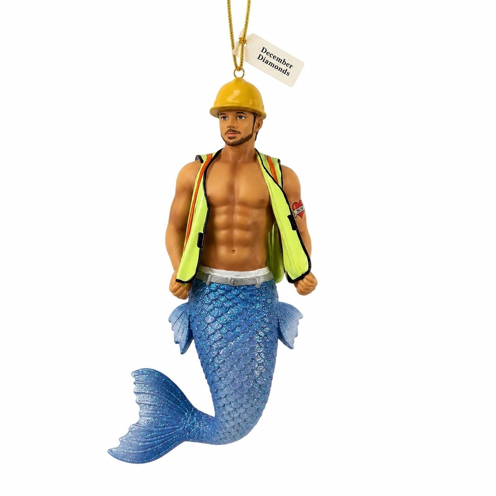 December Diamonds Hard Hat Merman Ornament 2017 Construction Worker Mermaid Box